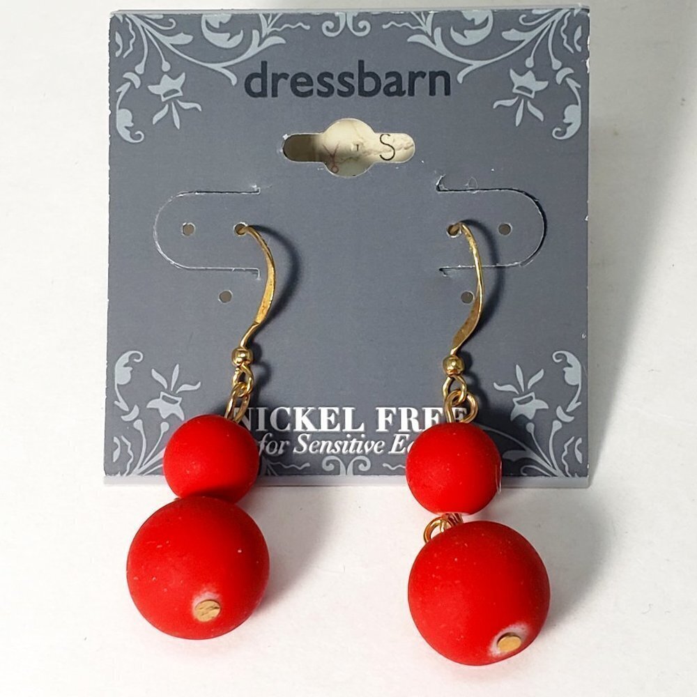 2/$30 Gold tone Red Beaded Drop Dangle Earrings, Stylish 2" - Women Jewelry